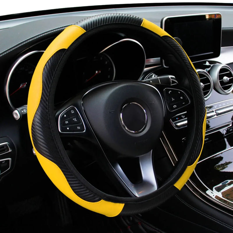 Capa-de-Volante-estilo-Fibra-de-Carbono-PU-amarelo