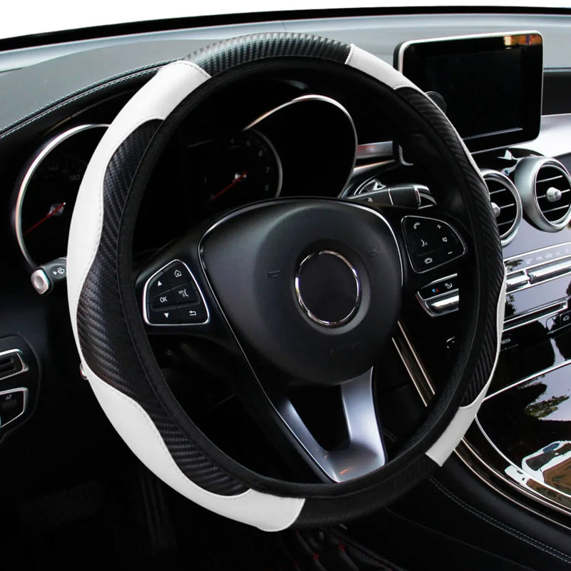 Capa-de-Volante-estilo-Fibra-de-Carbono-PU-branco