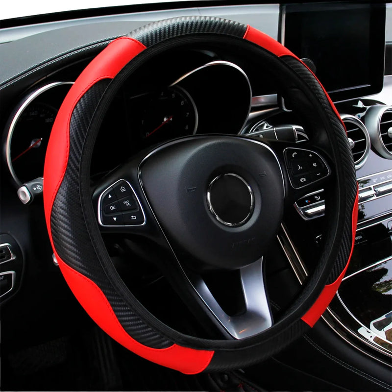 Capa-de-Volante-estilo-Fibra-de-Carbono-PU-vermelho