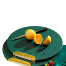 Tabua-de-Corte-Antibacteriana-com-Suporte-Integrado-com-frutas-e-uma-faca-em-cima